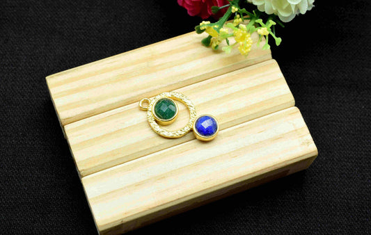 Emerald Pendant , Sapphire Pendant Multi Gemstone Handmade Pendant , Gold Plated Connectors ,Single Bail Gemstone Connector Charm