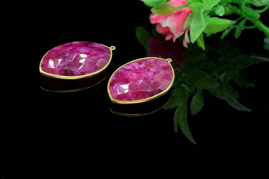Natural Ruby 20x30mm Bezel,Marquise shape pendant,single Bail connector,Red gemstone Bezel charms,Handmade bezel Pendant,Ruby jewelry,Gift