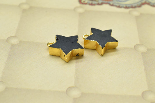 Handmade Black Onyx Pendant,Gemstone Star Jewelry Making Supply,Star Shape Connector,Black Onyx Star Connector,Single Bail Gold Connector
