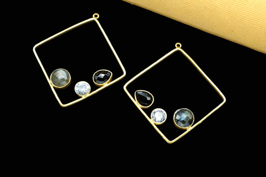 Labradorite Gemstone Component Square Shape Single Bail Charm,Labradorite 32mm Connector Pendants,Labradorite Jewelry,Single Loop Connectors