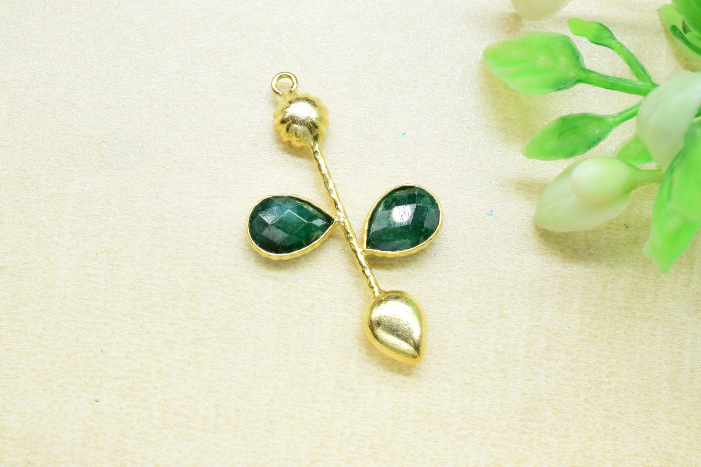 Emerald charms/Single Bail Pendant/Gemstone Components/Connector Charms/Single Bail Pendant/Teardrop Pendant/Handmade Jewellery,Brides Gift