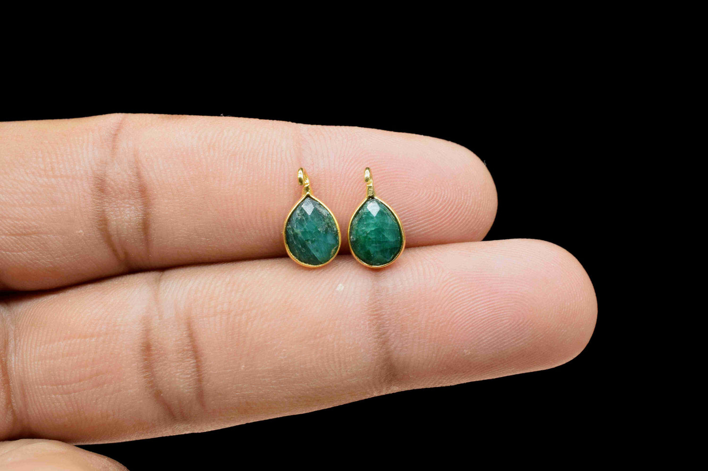 Natural Emerald 6x8mm Earring Connectors,Gemstone Studs,Single Loop Gemstone Pendant,Jewelry Making Supplies,Emerald Connectors Jewelry,Gift