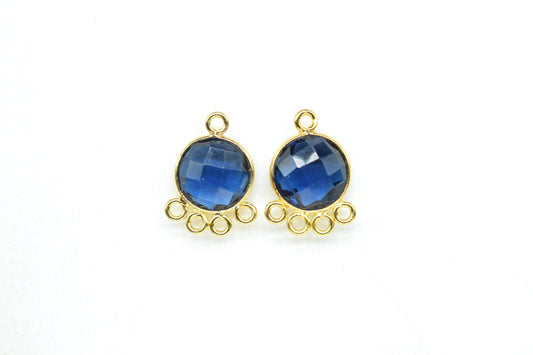 Blue Kyanite 10mm Round Bezel Charm/Gemstone Brass Component/Single Bail Pendant charms/Round Handmade Jewellery Connector/B'day Gift