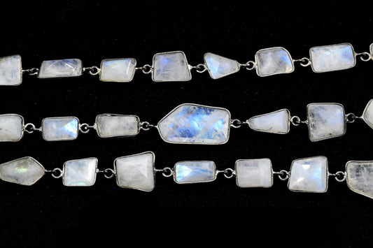 Moonstone connector link Chain-Natural Moonstone Bezel Chain,Moonstone Free Shape Connector Chain,white rainbow bezeld chain,Moonstone chain