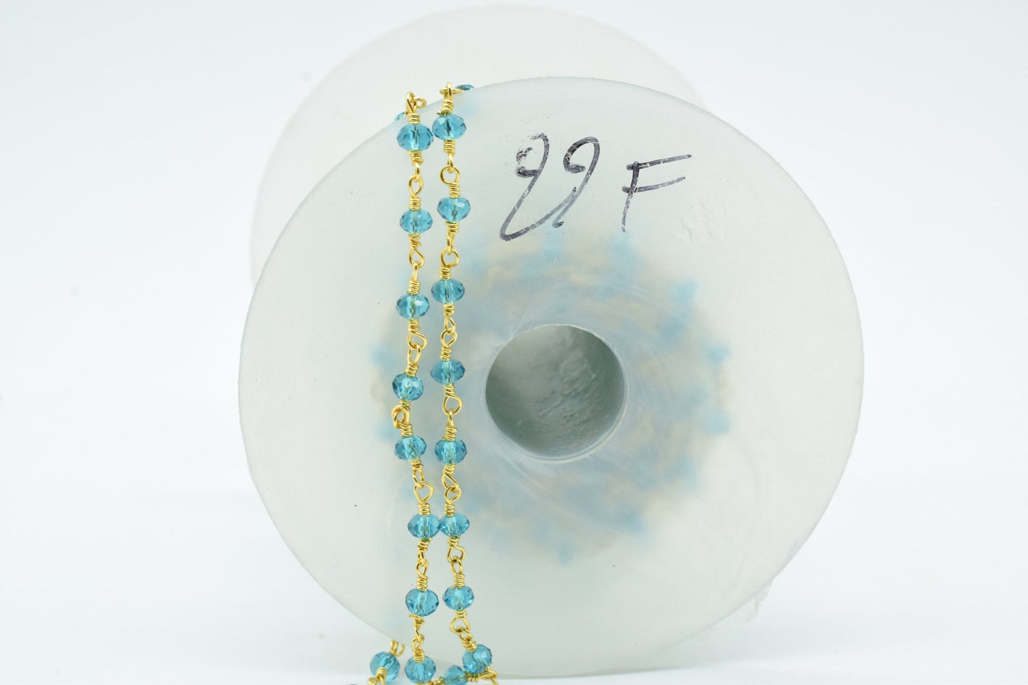 Sky Topaz 3mm Beaded Chain,Sky Topaz Rosary,Gold Plated Wire Wrap Chain,Brass chain,Jewelry Making Chain,Rosary chain,Gold vermeil chain