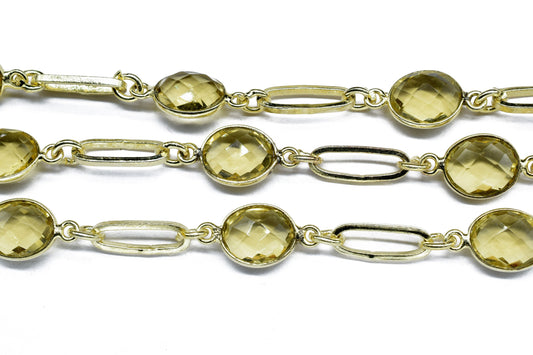 Citrine Wire Wrap Link Connectors link Chain,Citrine rosary Chain,Craft Jewelry Rosary, Gemstone Bezels Chain,Citrine Quartz Connector Chain