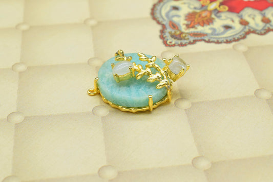 Amazonite Leaf Pendant Charm,Handmade Loop Pendant,Gemstone Statement Pendant,Multi Stone Pendant,Prong Set Pendant,Women Pendant Jewelry