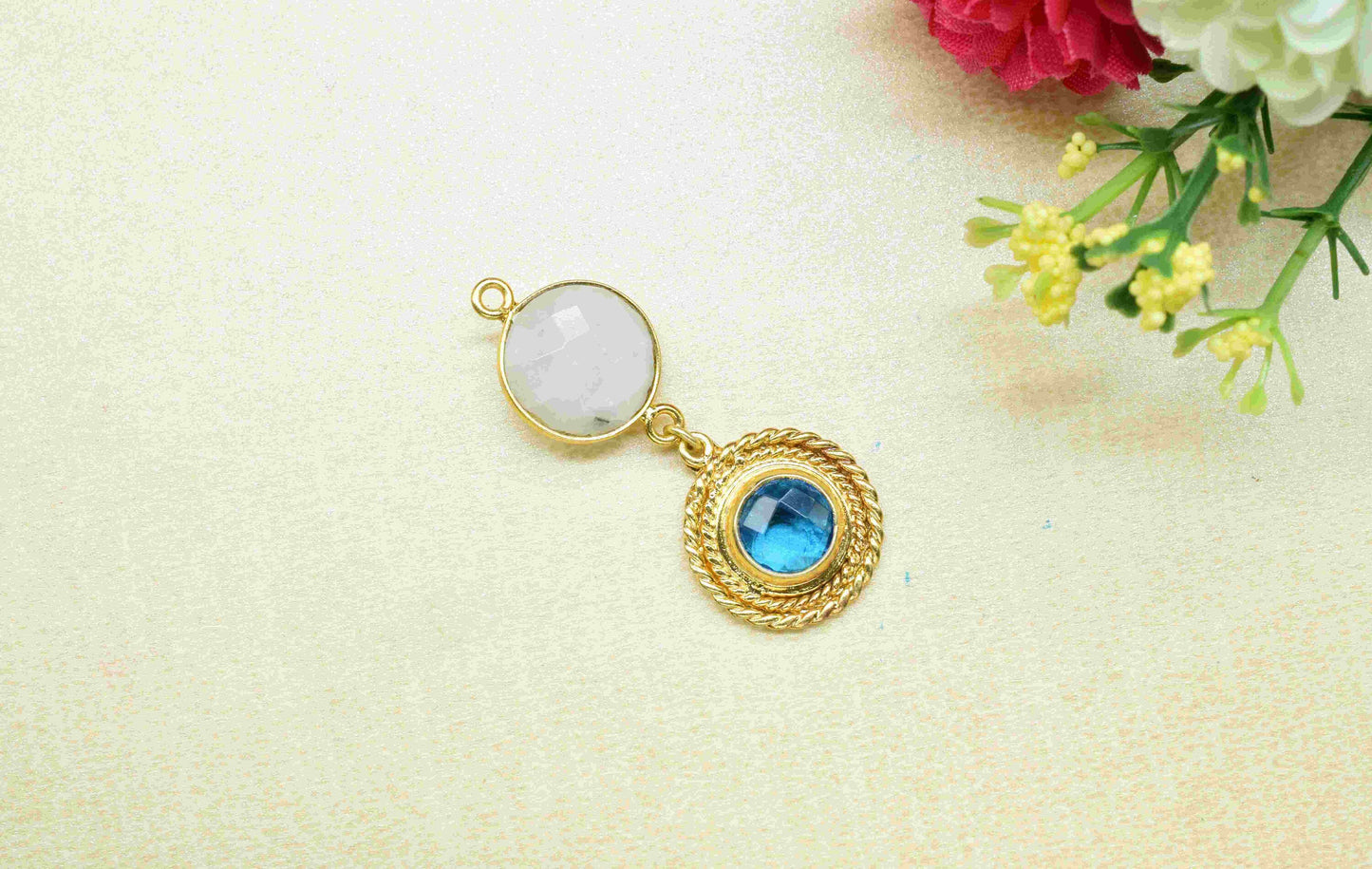 Moonstone Pendant Charms , Blue Topaz Dangle Earring Component , Multi Gemstone Dangle Earring , Component Jewelry , B'day Gift