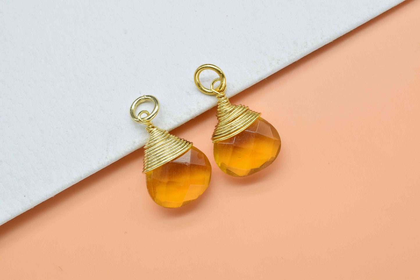 Citrine 10mm Heart Shape Connectors,Citrine Pendant,Citrine Gold Plated Bezel,Charms Jewelry Making,Wire Wrapped Charms Finding Jewelry Item