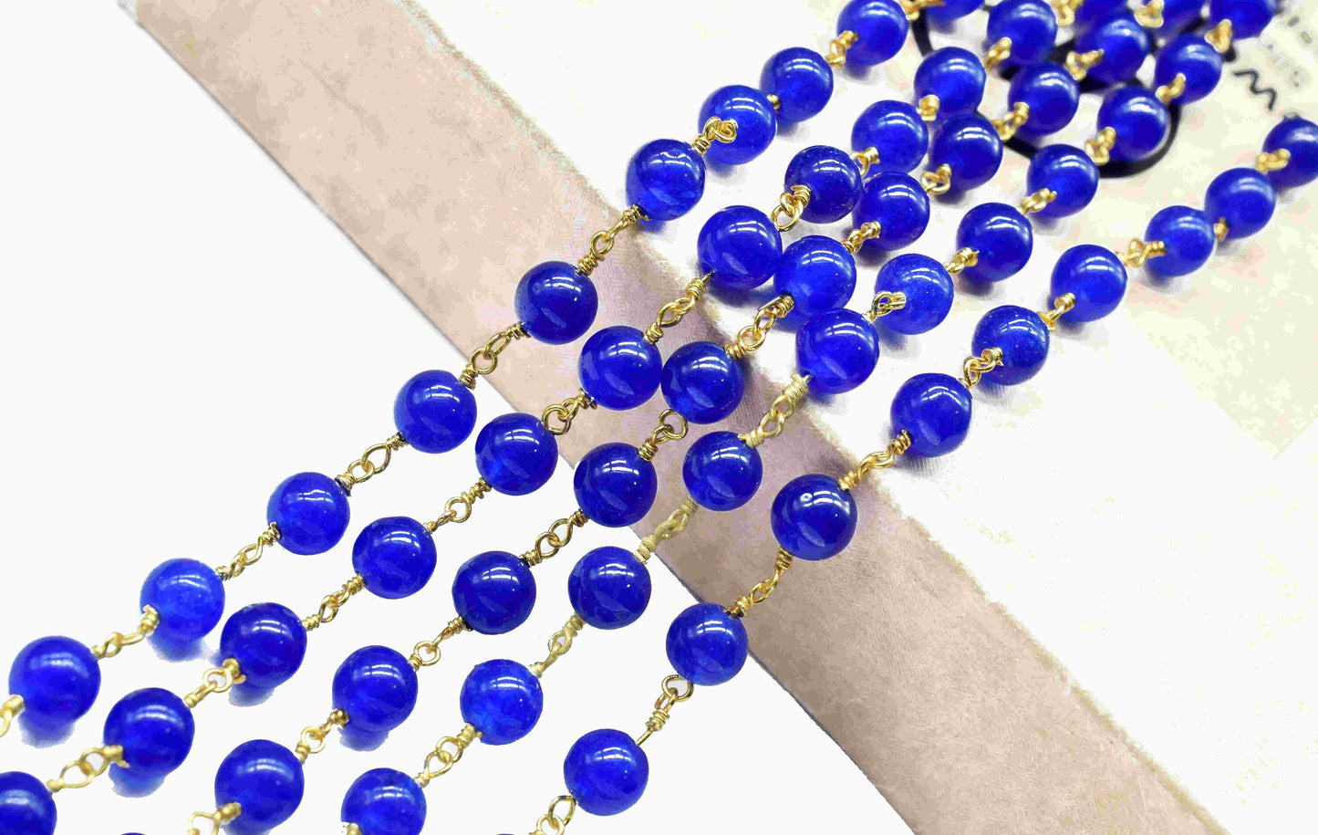 Blue jade Smooth Gemstone 6mm Smooth Bead Chain,Blue jade Beaded Rosary Chain Jewelry,Blue jade Wire Wrapped Gold Plating Beads Chain,Gift