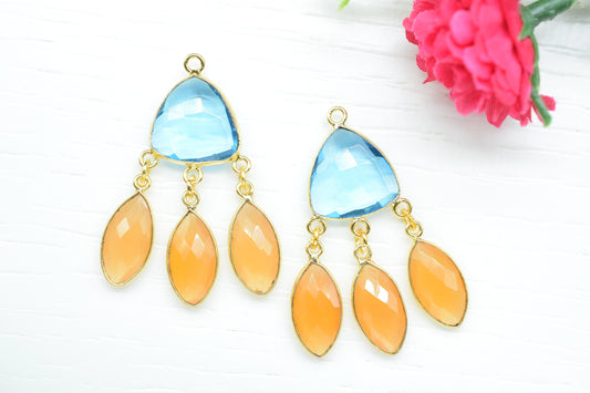 Sky Topaz Bezel Charms Connector/Station Bezel Link Pendant/Connector Bezel Jewelry/Handmade Jewelry/Carnelian Pendant/Connector/B'day Gift