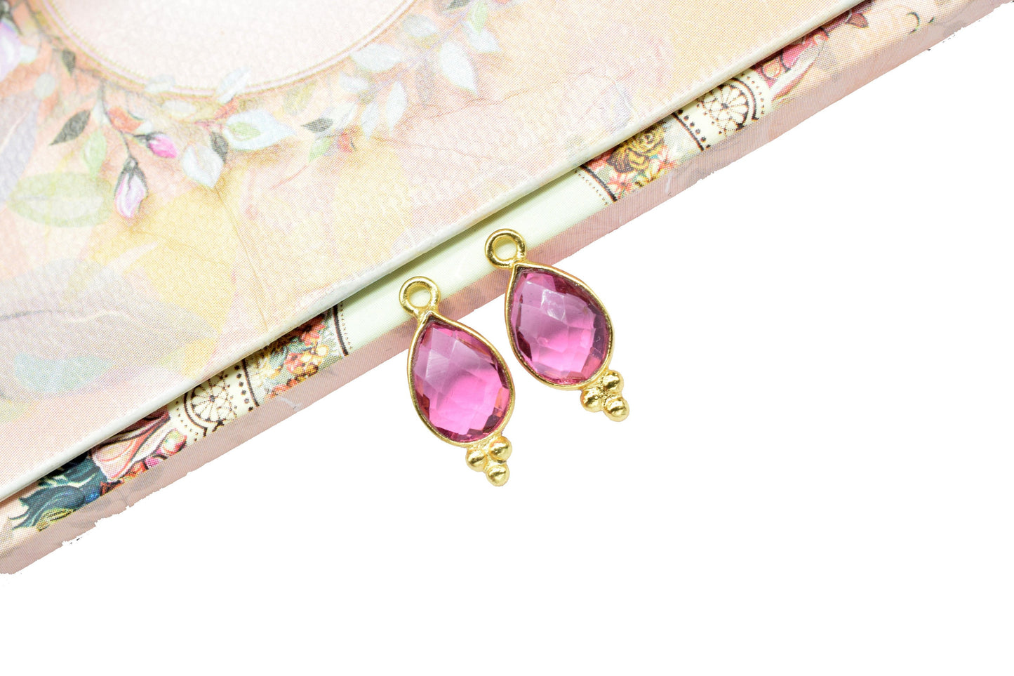 Pink Tourmaline Gemstone 7x10mm pear shape single bail Pendant,Pink Tourmaline Gold Plated bezel,Tourmaline Faceted Charms Connector Jewelry