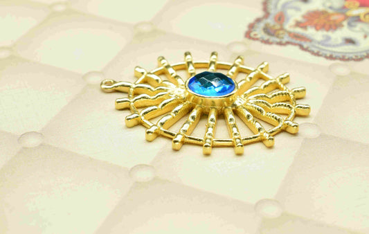 Blue Topaz Gemstone Component Single Bail Charm, Blue Topaz Connector Pendant, Gold Plated Connectors ,Pendant Jewelry, Earring Component