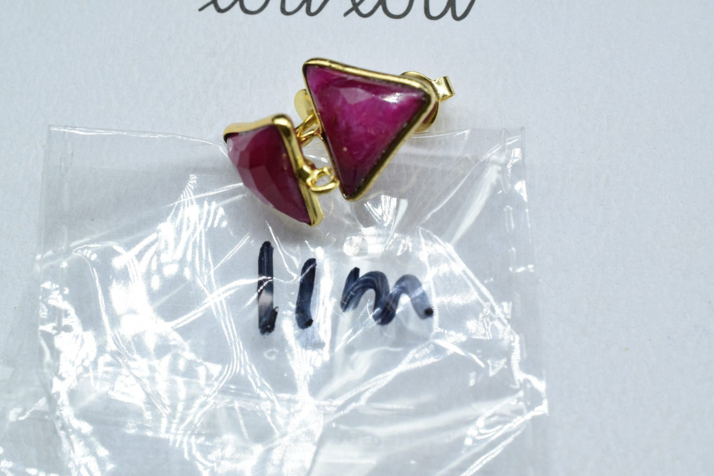 11mm Triangle Ruby Earring Connector,Jewelry Making Connector,Earring connectors post stud, Jewelry,Tiny Ruby Studs,Ruby Earrings,Ruby bezel