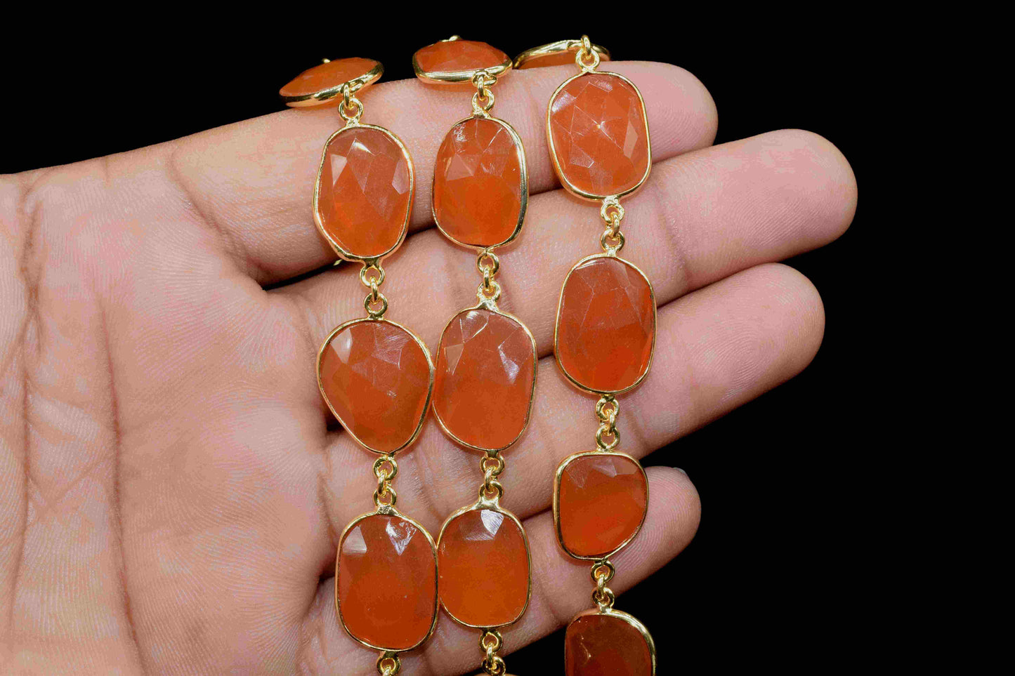 Natural Carnelian Bezel Chain,Carnelian Irregular Shape Connector Chain,Carnelian Bezels Chain,Carnelian Connectors Link Chain, Jewelry Gift