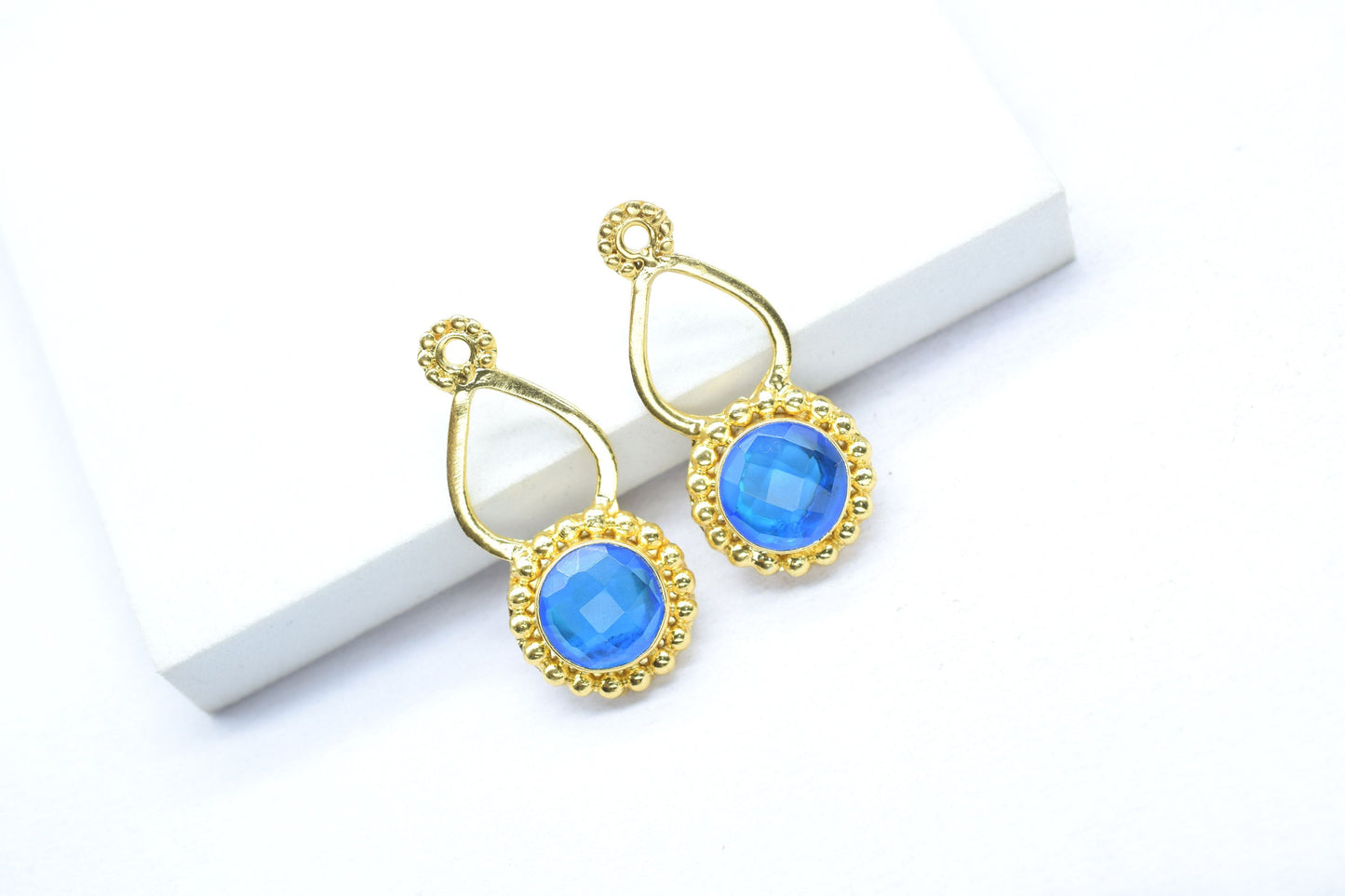 Blue Topaz Designer Pendant/Jewelry making Stone/Blue Topaz Pendant Charm/Topaz Handmade Jewelry Component/Round Shape Stone/Connector/Gift