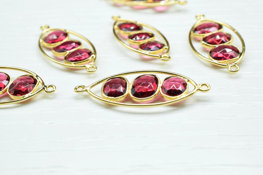 Pink Tourmaline Gemstone Component Earring Jewelry,Tourmaline Quartz Oval Shape Pendant,Tourmaline Finding Gold Plating Component Jewelry