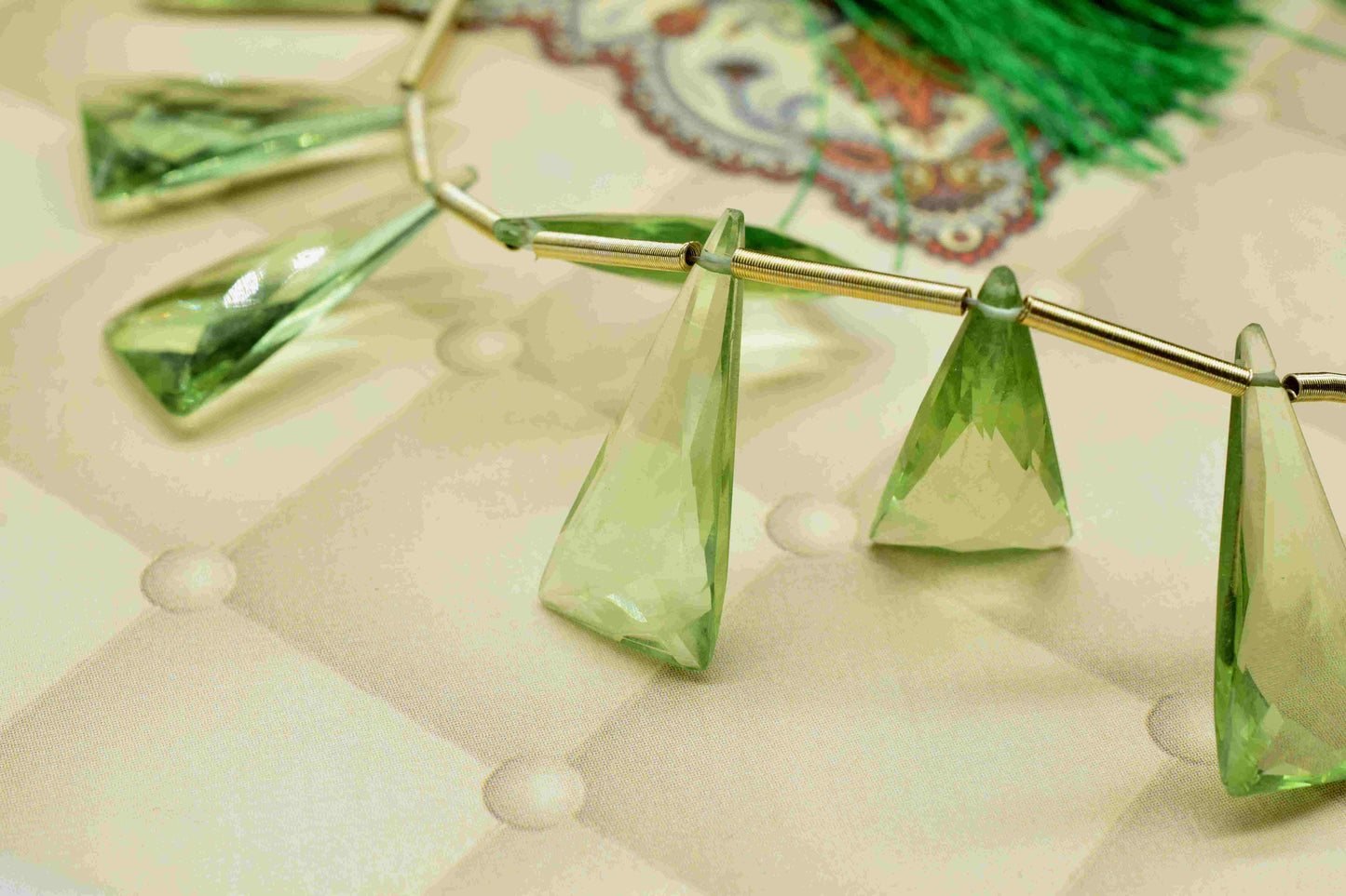 Green Amethyst Triangle Shape Briolettes,Green Faceted Beads,Green Gemstone Briolettes,Fancy Shape Briolette,Green Amethyst Jewelry Supplies