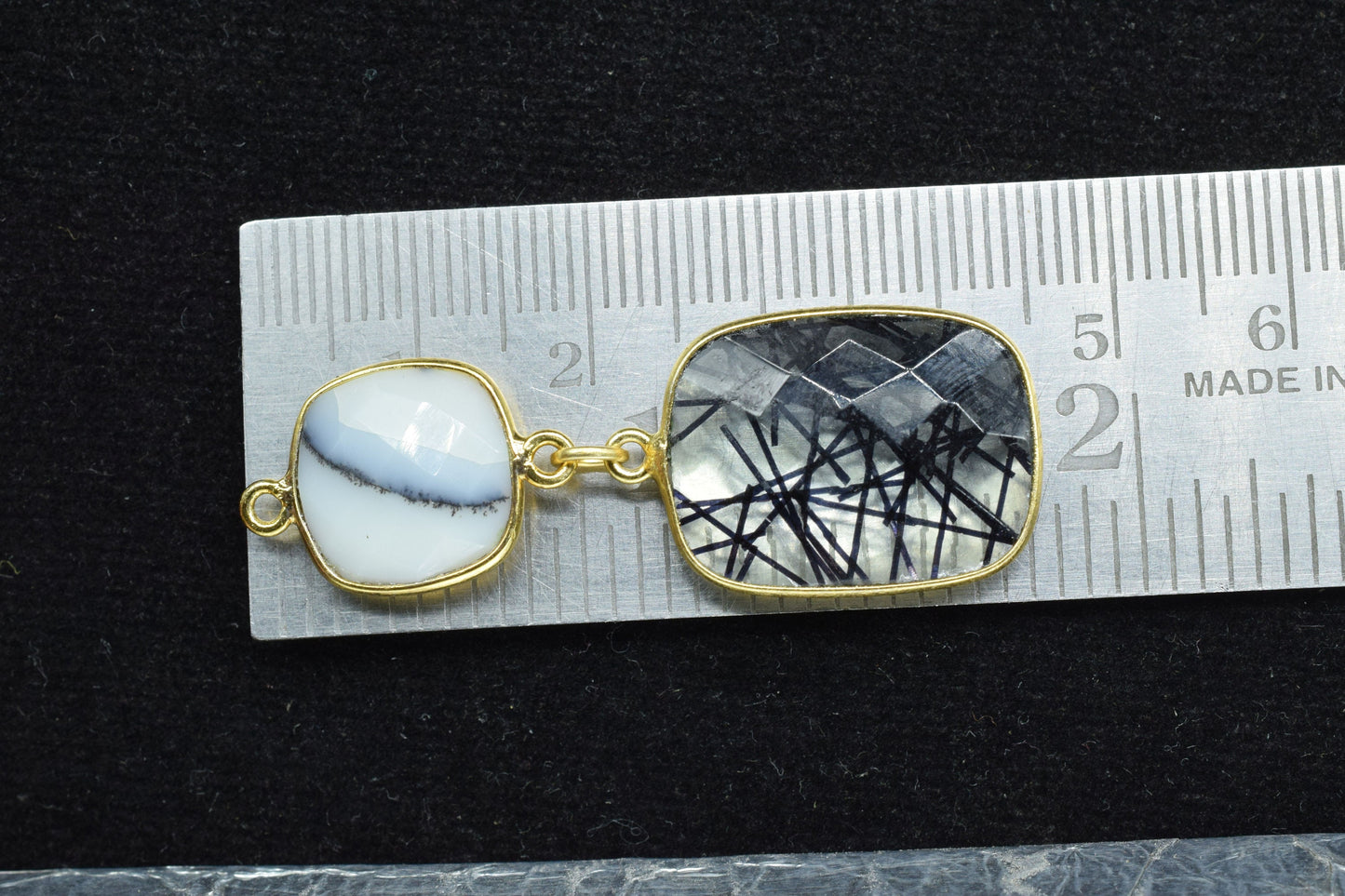 Dendrite Opal Dangle Component pendant,Multi Stone Dangle Earring,Square Shape Pendant,Black Rutile pendant Charm,Gemstone Bezel Connector
