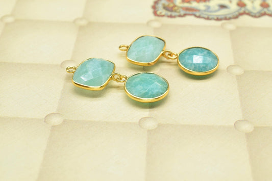 Amazonite Dangle Component Earring,Handmade Jewelry,Amazonite Pendant Charms,Gemstone Jewelry,Station Bezel Link,Amazonite pendant Connector