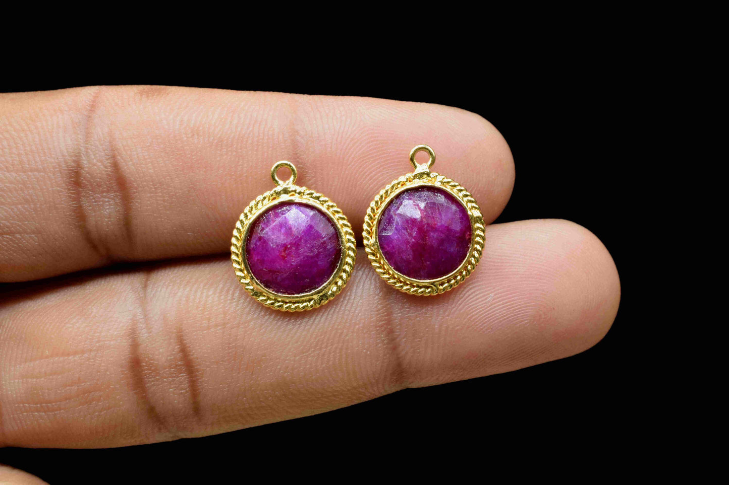 Ruby 10mm Round Shape Single Bail Connectors,Ruby Round Gold Plating Bezels,Ruby Single Loop connector,Ruby jewelry making charm,Ruby Charms