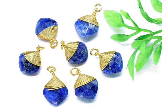 Blue Sapphire Square Faceted Connector,Gemstone Wire Wrapped Pendant,Loop Connector,Pendant Jewelry,Wire Wrapped Necklace,Sapphire Jewelry,