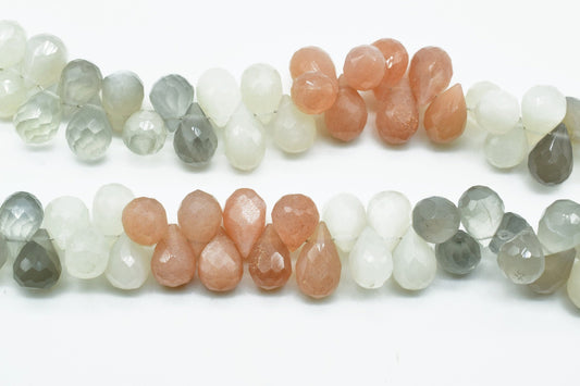 Multi Moonstone Faceted Drops,Multi Moonstone briolette,10''moonstone drops strand,7x10 mm teardrpo faceted beads,jewelry making drops