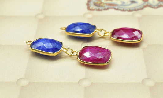 Blue Sapphire Component pendants,Multi Stone Dangle Earrings,Dangle pendant Charms,Red Gemstone Connectors,Square Shape Pendant Jewelry Gift