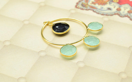Black Onyx Dangle Component Earring,Finding Round Earring,Aqua Quartz Earring Connector jewelry,Gemstone Dangle Connectors,Handmade Craft