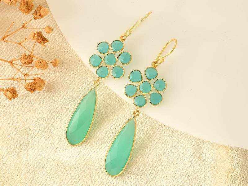 Aqua Chalcedony Dangle Earring/Gold Plated Earring/Bridal Earring/Handmade Jewelry/Emerald Wedding Earring/Gold Plated Earring/B'day Gift
