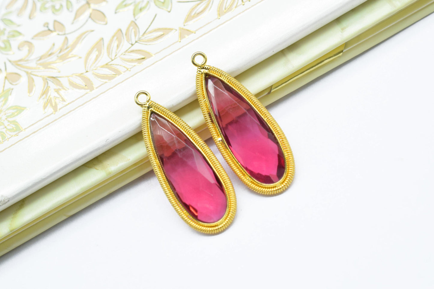 Pink Tourmaline 10x30mm Charms,Gemstone Bezel connector,Single Bail Pendant Charm,Handmade pendant Jewelry,Teardrop Charms connector,Gift