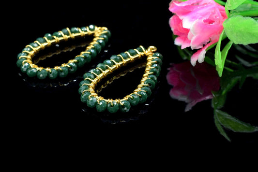 Green Agate Beaded Earring Connector,Gemstone Wire Wrapped Components,Pendant Jewelry Connector,Finding Necklace,Green Agate Jewelry,Gift