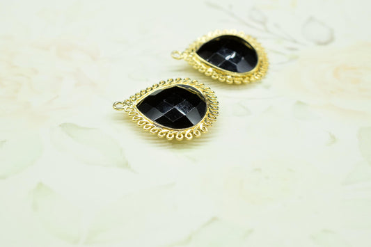 Black Onyx 20mm Heart Bezel Charms,Gemstone Brass Component,Wholesale Jewelry,Single Bail Pendant,Handmade Jewellery Connectors,Bday Gift
