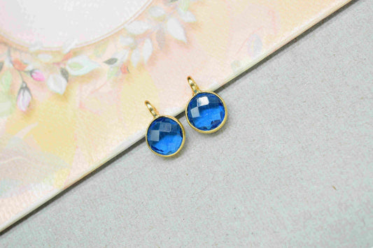 London Blue Topaz 6mm Round Shape Pendant,Topaz Gemstone bezel Component,Blue Topaz Bezel Connectors,Topaz Bezel Earring,Pendant Jewellery