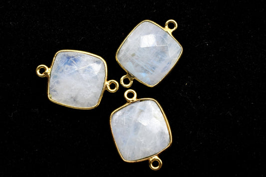 Moonstone 14mm Cushion double bail connectors,Elegant Moonstone Gemstone Components,Cushion Shape Connectors,Brass Gold Moonstone Jewelry