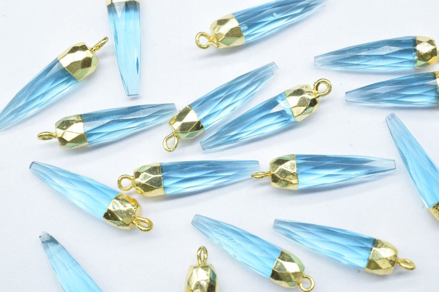 Sky Topaz Pencil Pendant,Gemstone Single Bail Connector,Sky Topaz Pendant Jewelry Making Supply,Handmade Faceted Spike Pointed Charm,Gift