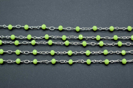 Prehnite Silver Plated Beads Rosary,wire wrapped Chain,Gemstone Cluster Rosary,Prehnite Faceted Beads Connecter,Handmade Craft Supply Rosary