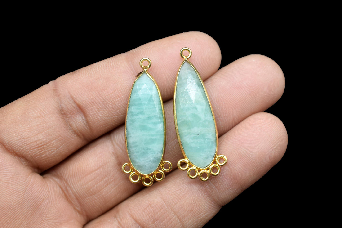 Amazonite 10x30mm Teardrop Bezel Charm/Charms Connector/Handmade Jewellery Connectors/Gemstone Brass Component/Women Jewelry/Gift