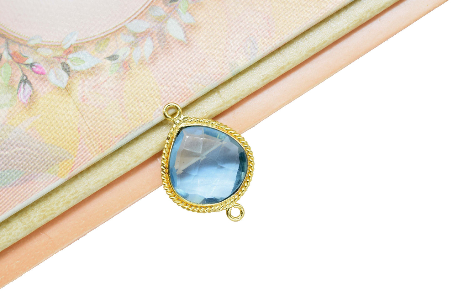 Sky Topaz Gemstone 14mm Heart Shape Pendant,Sky Topaz Gold Plating Pendant,Topaz Gemstone Faceted Light Bezels Jewelry,Sky Topaz charms,Gift