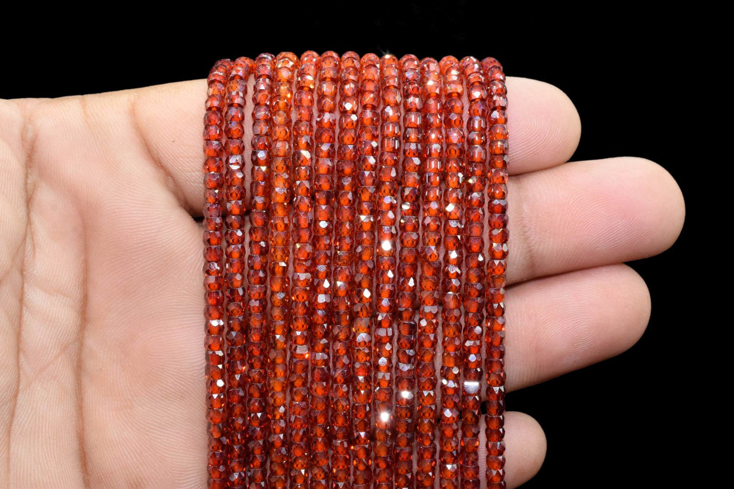 Red Garnet 3mm Faceted Rondelle Beads,AAA Quality Garnet Color Zircon Faceted Rondelle Bead,13" Long Red Color Zircon Faceted Rondelle Beads