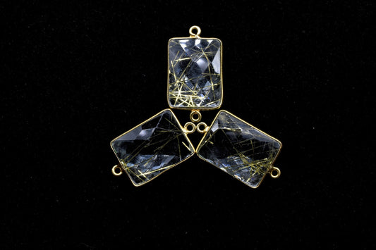 Golden Rutile 15x20mm Rectangle shape double bail charm,Golden Rutile Stone Pendant Charm,Golden Rutile Double Bail Connectors,Cushion charm