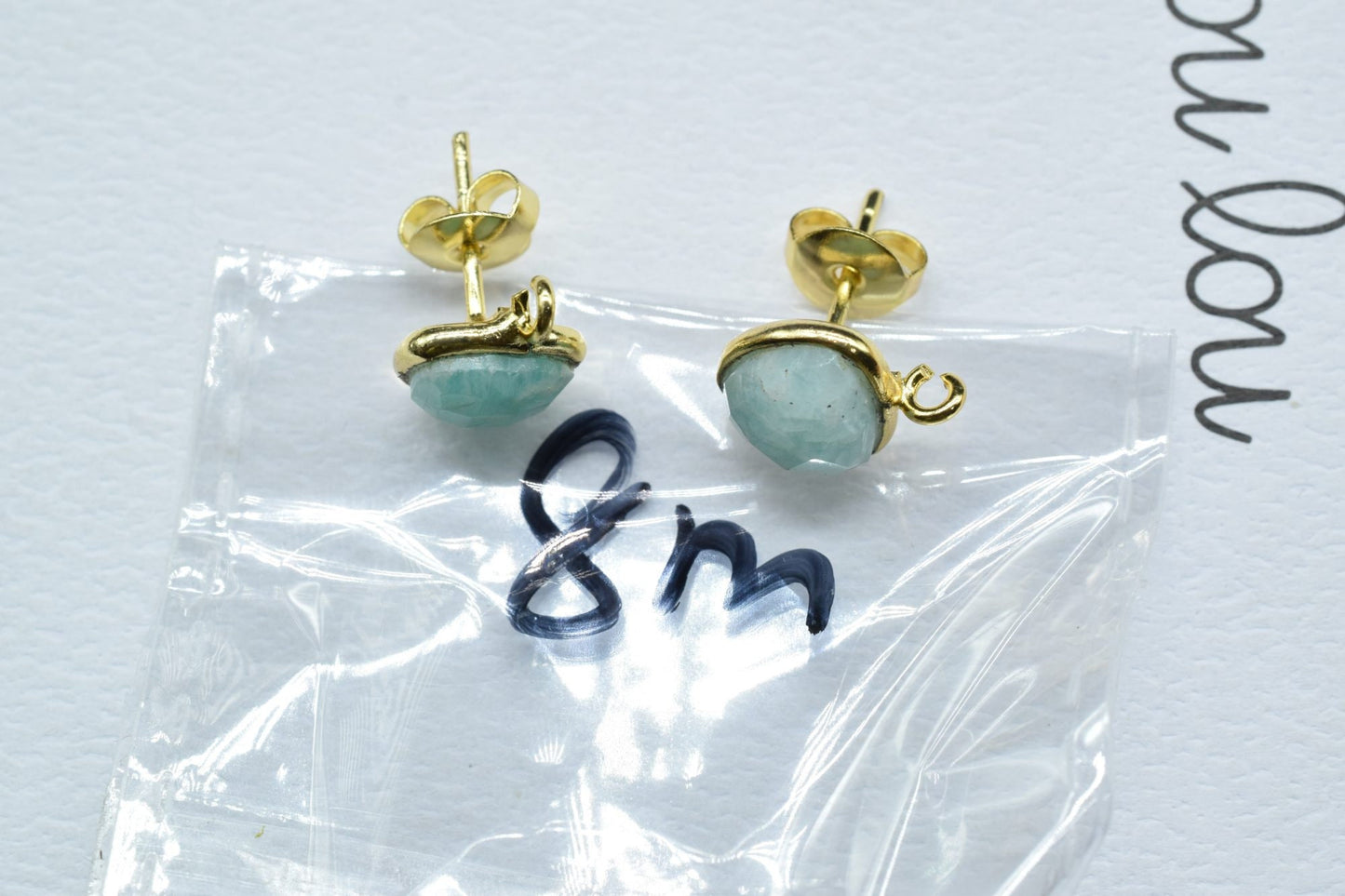 Amazonite 8mm Trillion Earring Connector,Gemstone Stud Ear Post,Earring Making Connector,Bezel frame Earrings Connector,Gemstone Connector