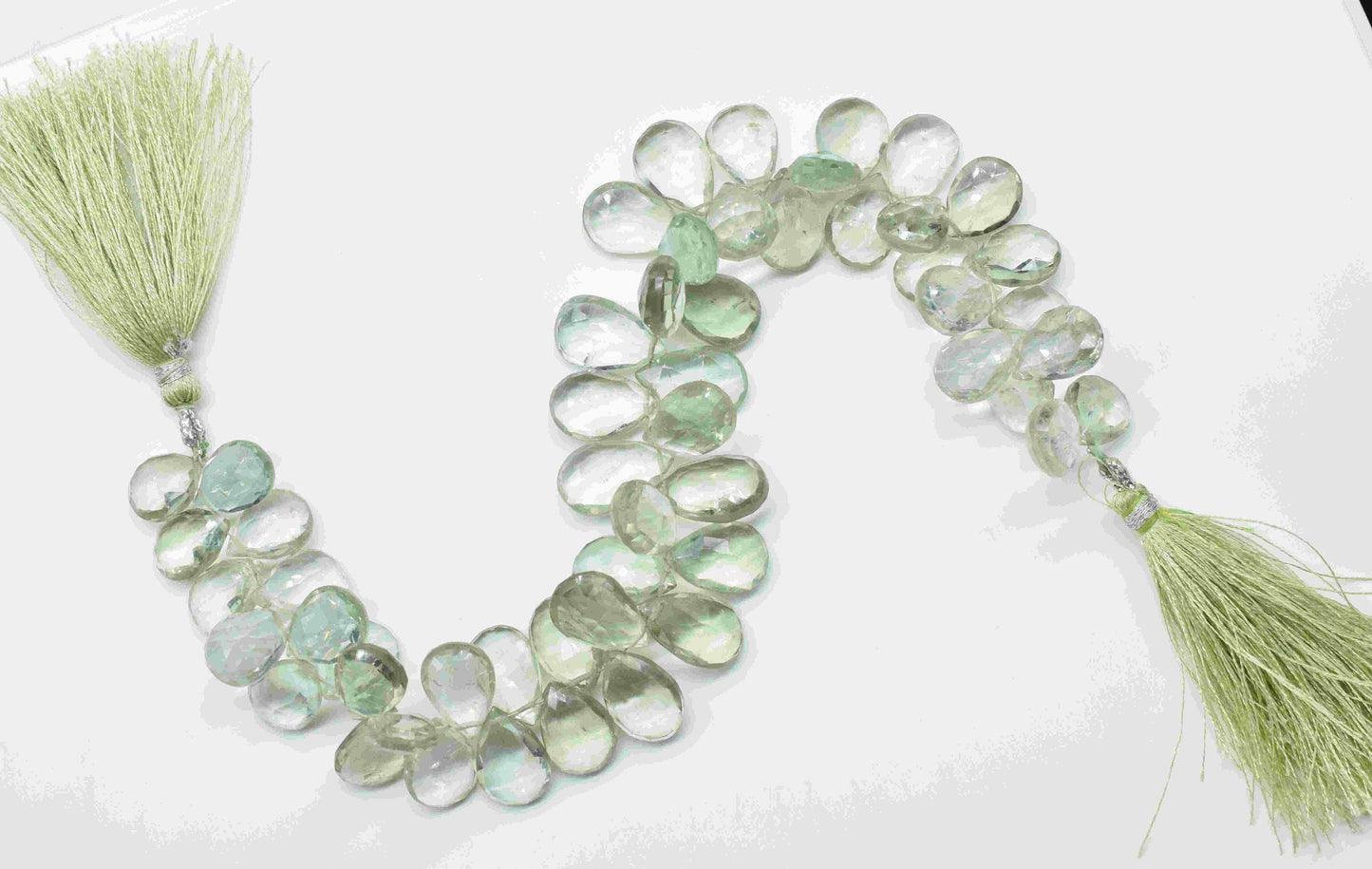 Green Amethyst Beads Strands,Teardrop Shape Necklace,Natural Stone Faceted Briolettes,Handmade Beads jewelry,Station Link,Fine Quality Beads