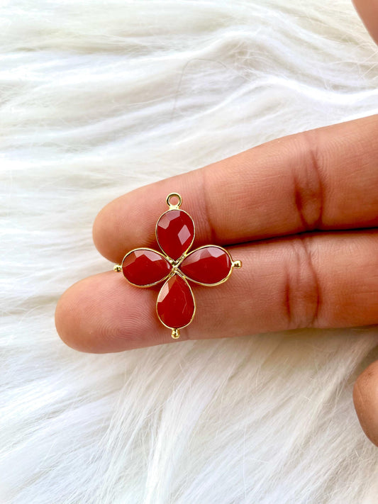 Carnelian Teardrop Pendant,Gemstone jewelry Component,Carnelian Bezel connector,Gemstone Bracelet Charms,Double Bail connectors,Gifts,P122