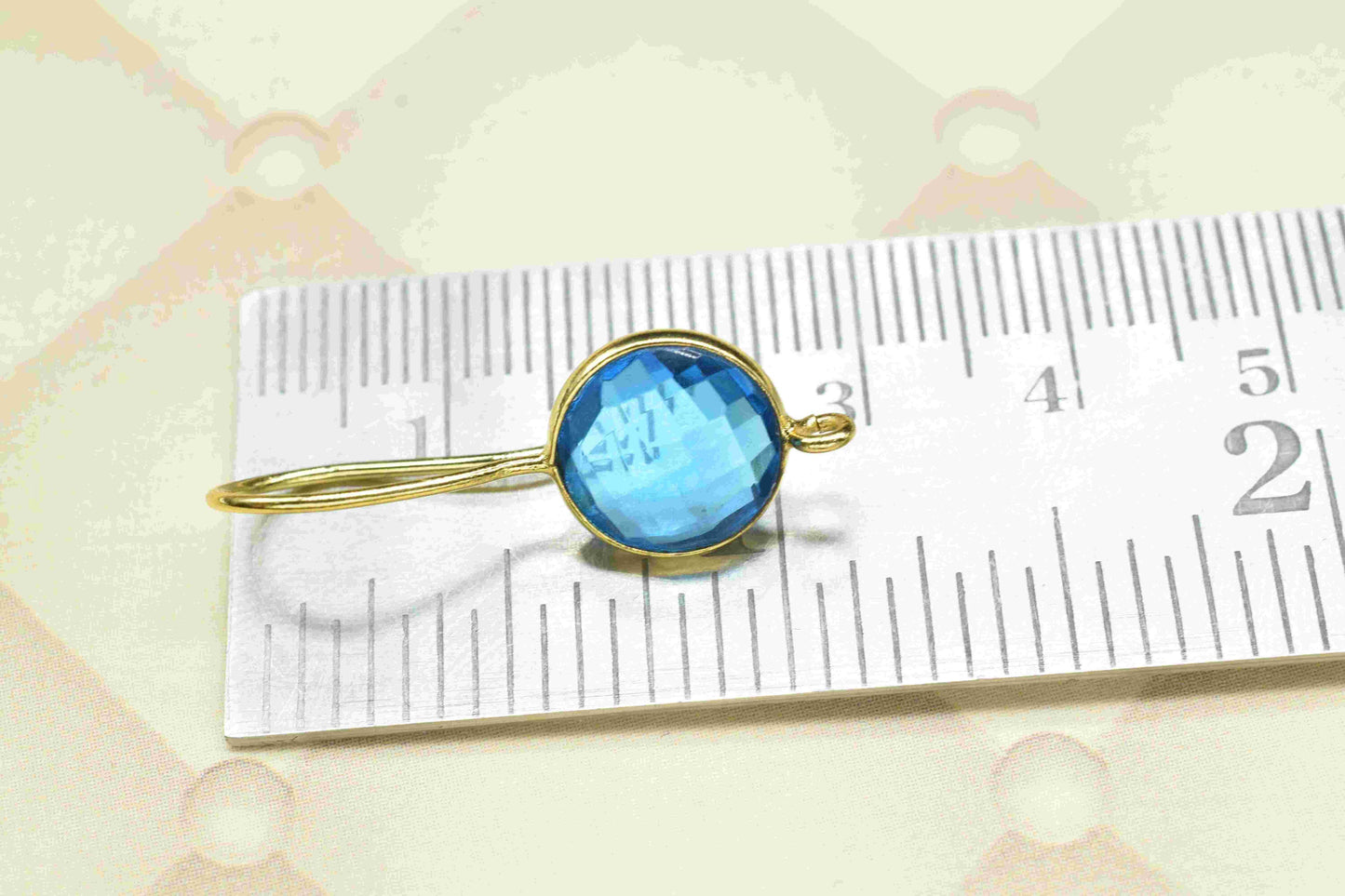 Blue Topaz 10mm Round Shape Earrings,Topaz Gemstone bezel Component,Blue Topaz Bezel Connector,Topaz Bezel Earring,Topaz Connector Jewellery