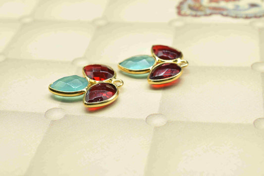 Garnet component,Handmade Jewelry,Aqua Quartz Bezel Component,Garnet Jewelry Making Supply,Red Gemstone Component,Attached Bezel Pendant