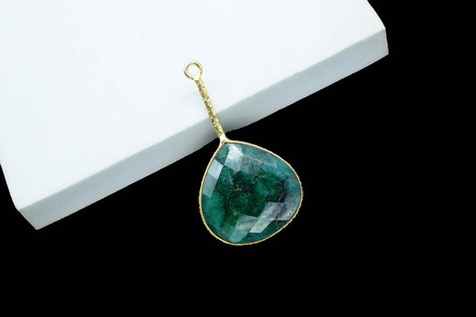 Emerald Pendant/Gemstone Component/Single Bail Charm/Necklace Pendant/Heart Shape Charm/Wholesale Supply/Gold Plated Jewellery/B'day Gift