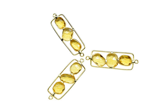 Citrine Quartz Gemstone Dangle Earring Component,Findings 14X38mm Necklace Jewelry Connectors,Citrine Finding Gold Plating Double Bail Charm