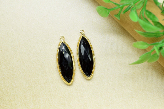 Black Onyx Gemstone Faceted 10x30mm Marquise Shape Charm,Onyx Single Bail Pendant,Black onyx Faceted Gemstone Charm,Onyx DaintyCharm Pendant