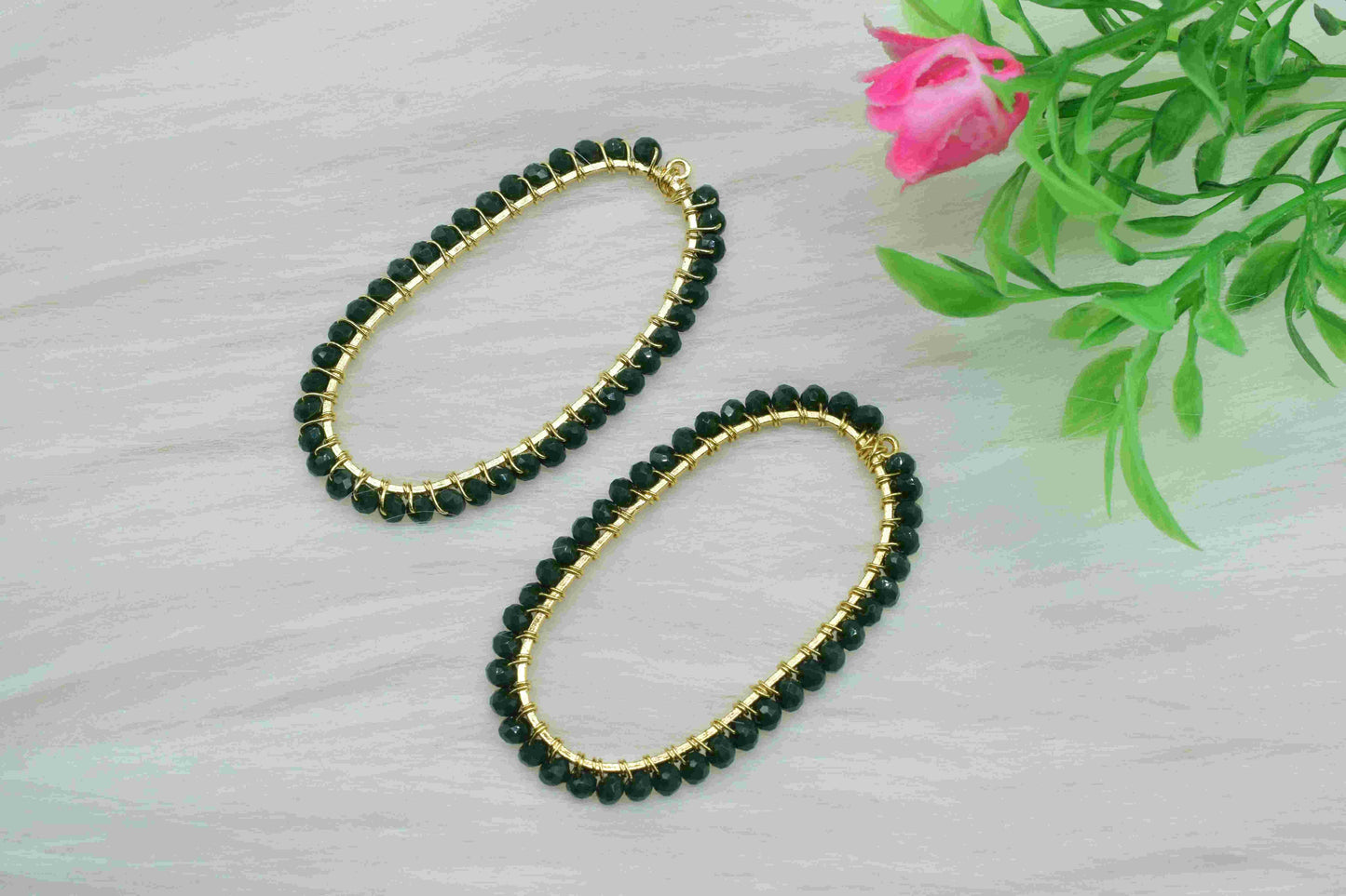 Green Agate beads Connector,Oval Pendant Component,Handmade Connector,Finding Necklace,Beaded Finding Component,Green Agate jewelry,Gift for